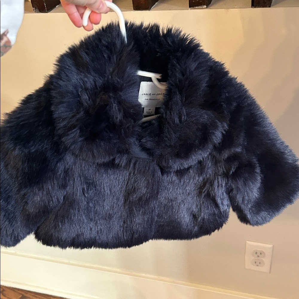 Janie and Jack Faux Fur Kids Jacket Stole - Black 2T